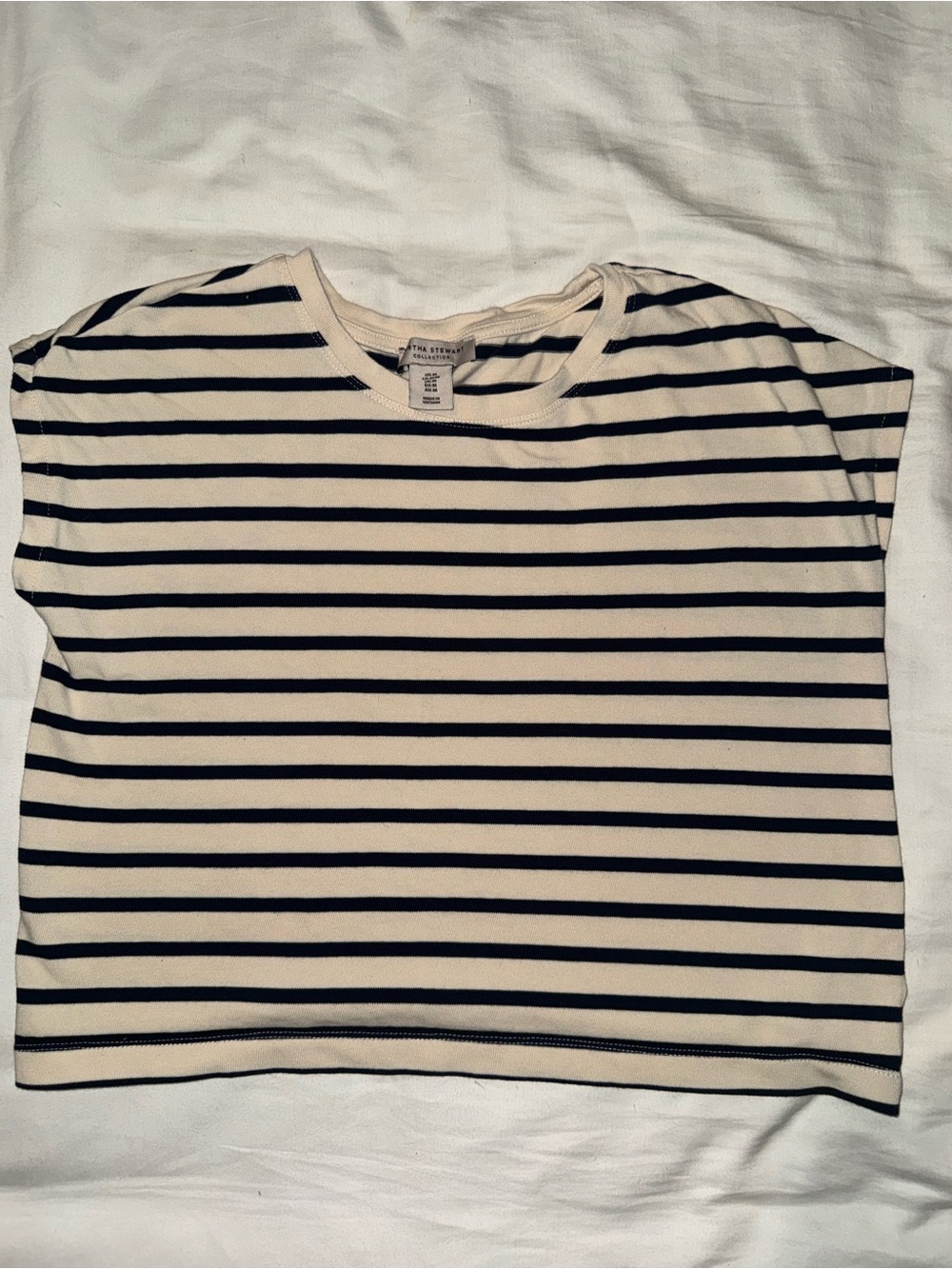 Martha Stewart Blue and Cream Striped Short Sleeve Tee